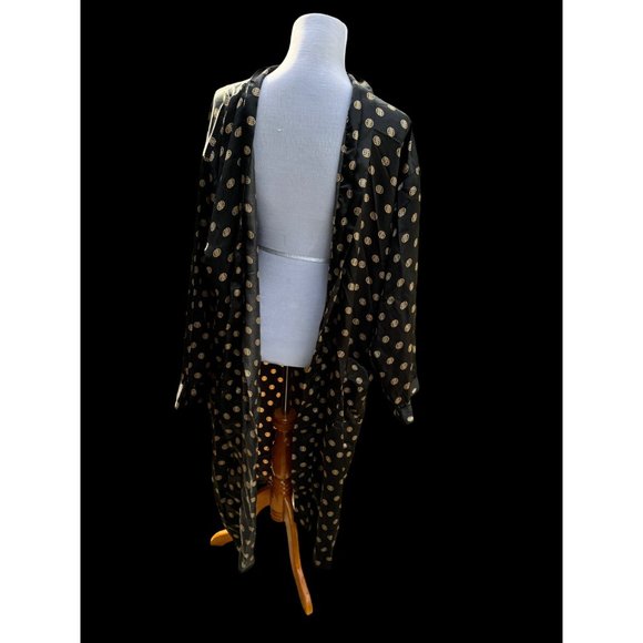 Robert Louis Mens Silk Blend Robe One Size Black and Gold Print Luxurious - Picture 3 of 9